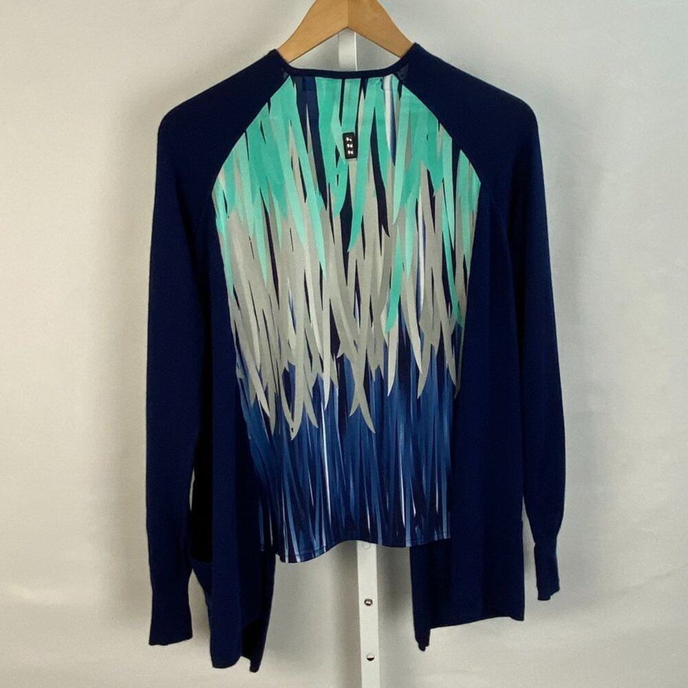 NWT sz S JAMIE SADOCK Navy Blue & Pattern Back Open Front Cardigan Sweater